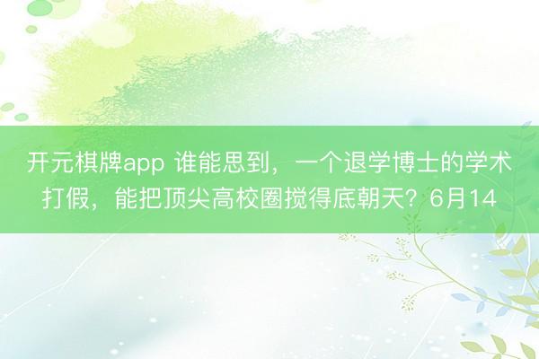 开元棋牌app 谁能思到，一个退学博士的学术打假，能把顶尖高校圈搅得底朝天？6月14
